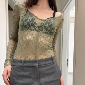 Olive Green Lace Long-Sleeve Top